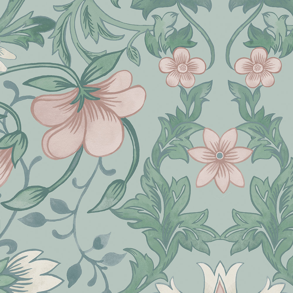 Holden Decor Vintage Floral Soft Teal Wallpaper Image 4