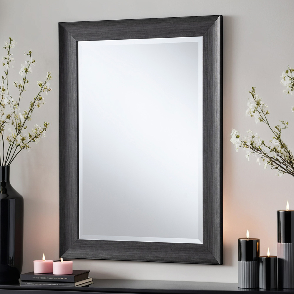 Yearn Dark Grey Scooped Bevelled Framed Wall Mirror 101.5 x 73.5cm Image 2