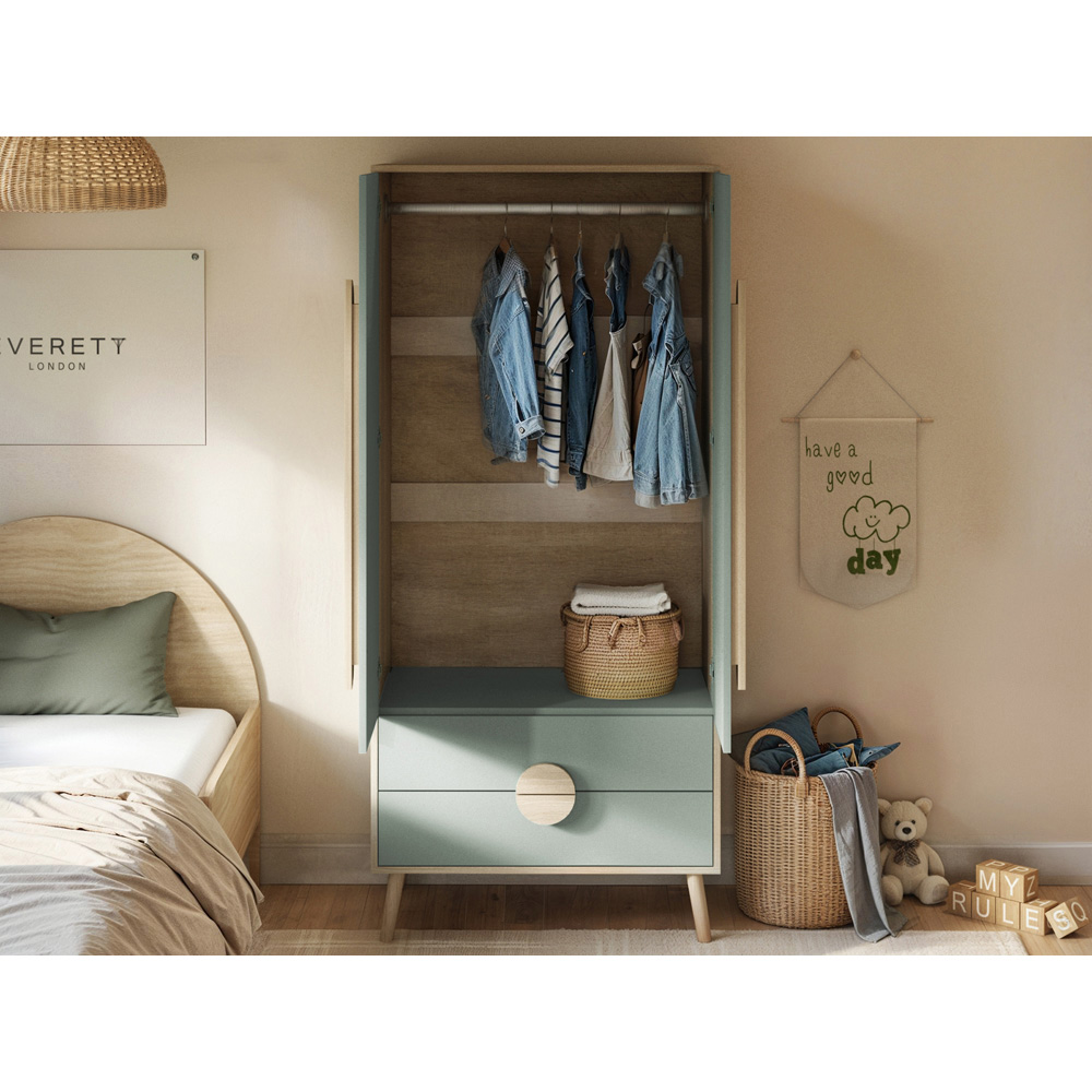 Flair Noah 2 Door 2 Drawer Green and Oak Wardrobe Image 5