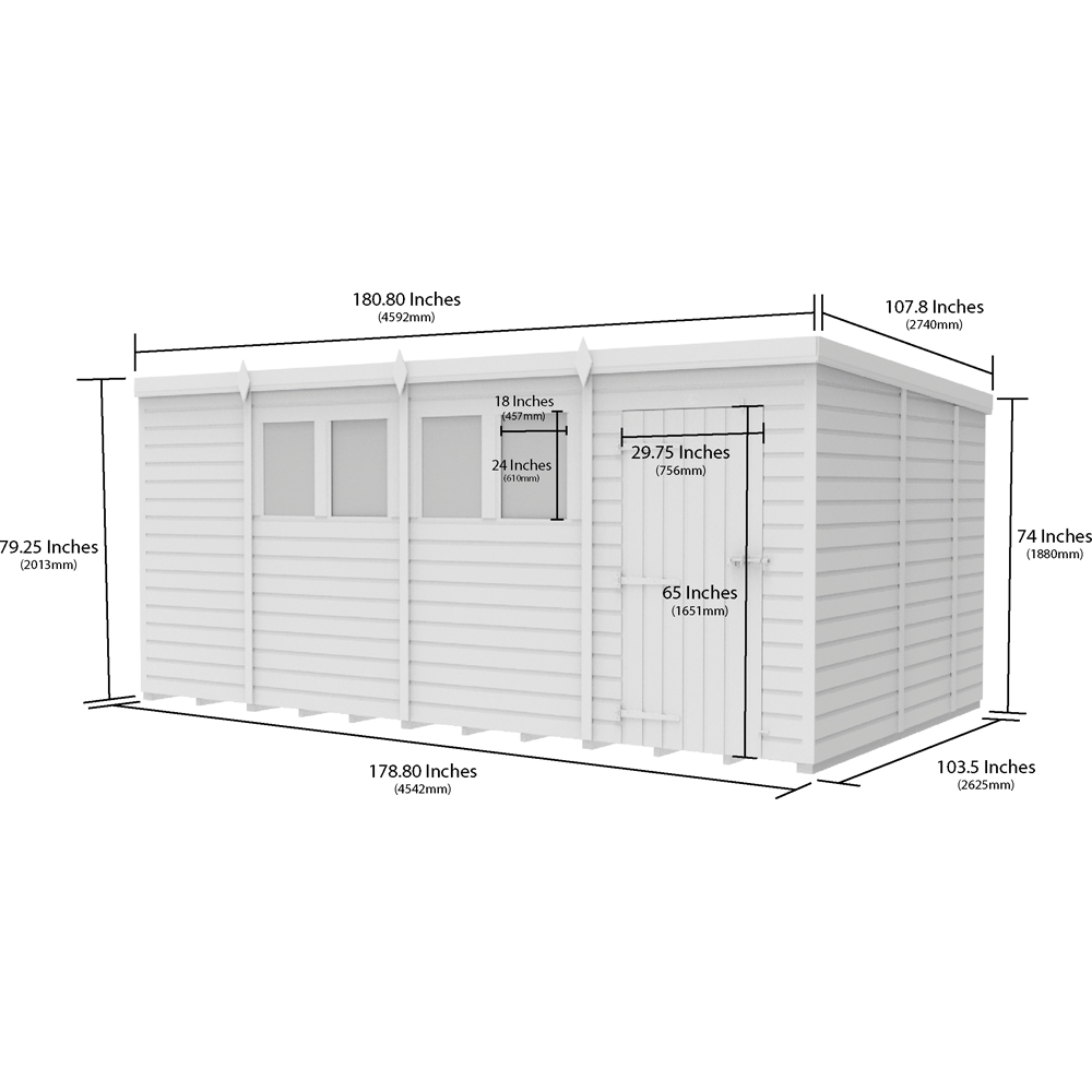Foreverspaces 15 x 9ft Composite Board Pent Garden Shed Image 3