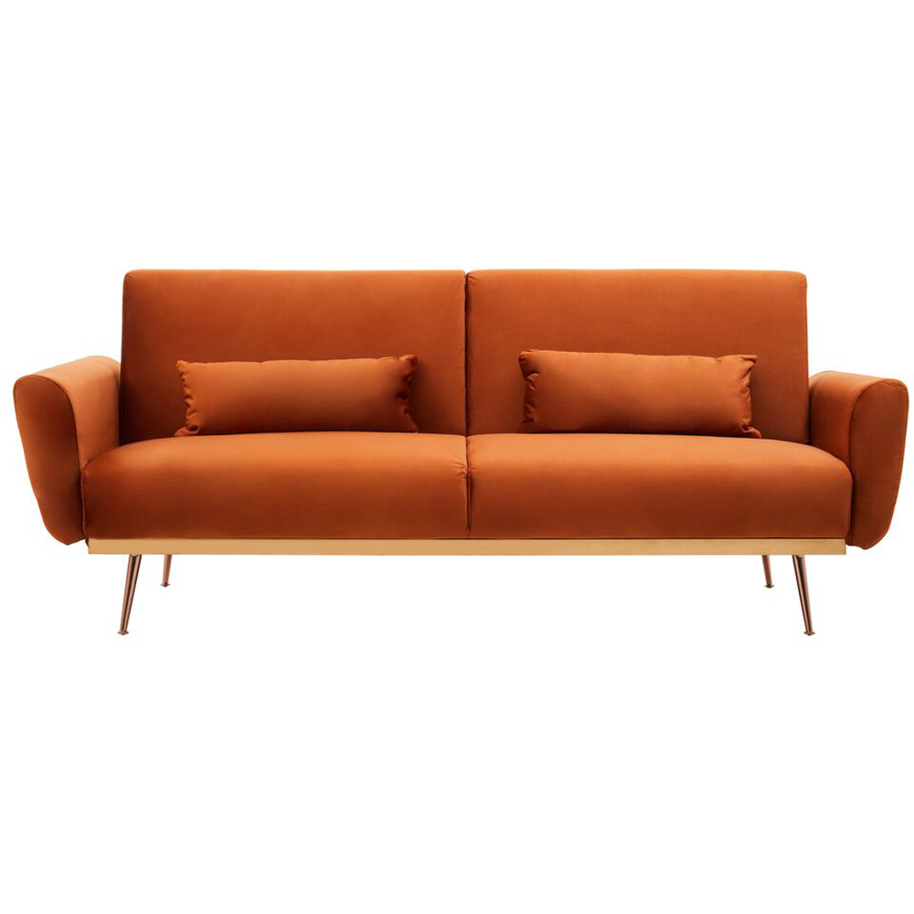 Premier Housewares Hatton Burnt Orange Velvet 2 Seater Sofa Bed Image 2