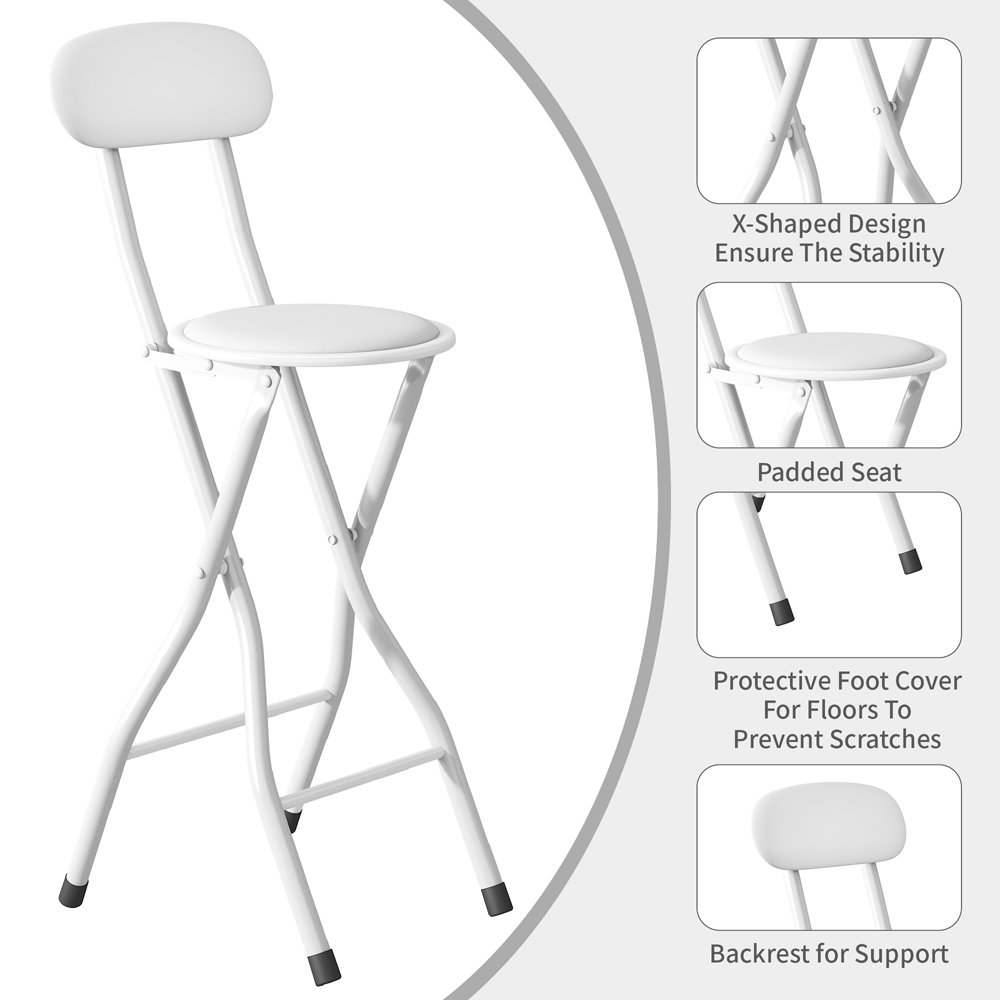 White Padded Folding Bar Stool Set of 6 Image 3