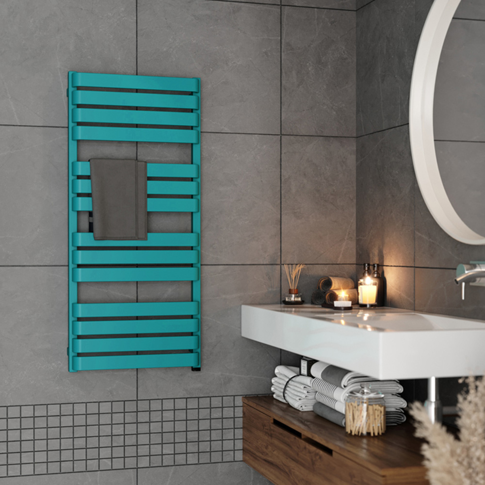 Terma Warp T One Matt Teal Electric Towel Rail 1110 x 500mm Image 2