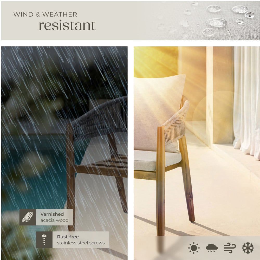 tectake Manacor Set of 6 Greige Rope Design Garden chair Image 7