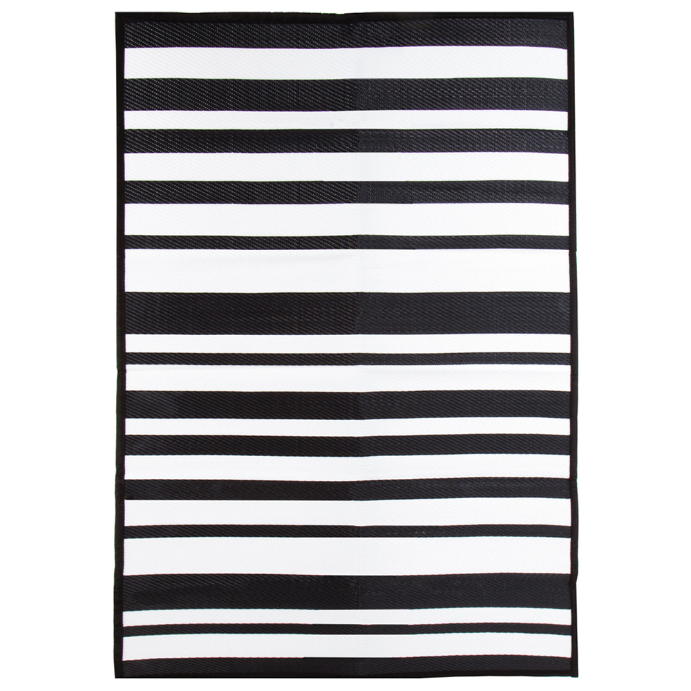 Charles Bentley Stripe Waterproof Rug Indoor/ Outdoor Black 120x170cm Image 1