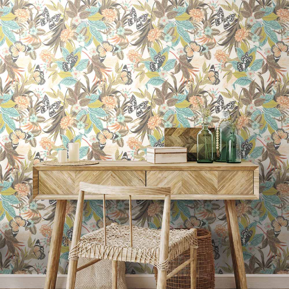 Hoopla Walls Paradise Moss and Peach Non Woven Wallpaper Image 2