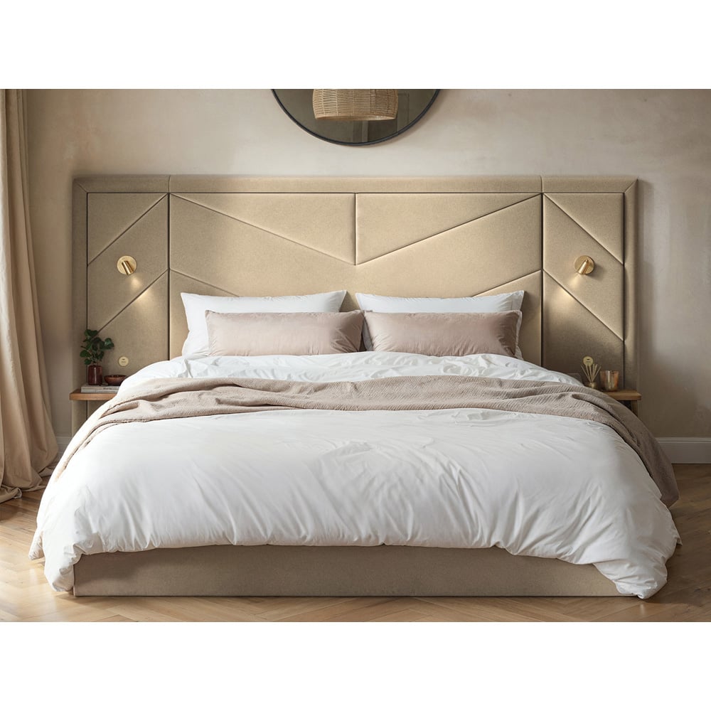 Flair Alice Double Beige Velvet Hotel Ottoman Bed with Light Image 4