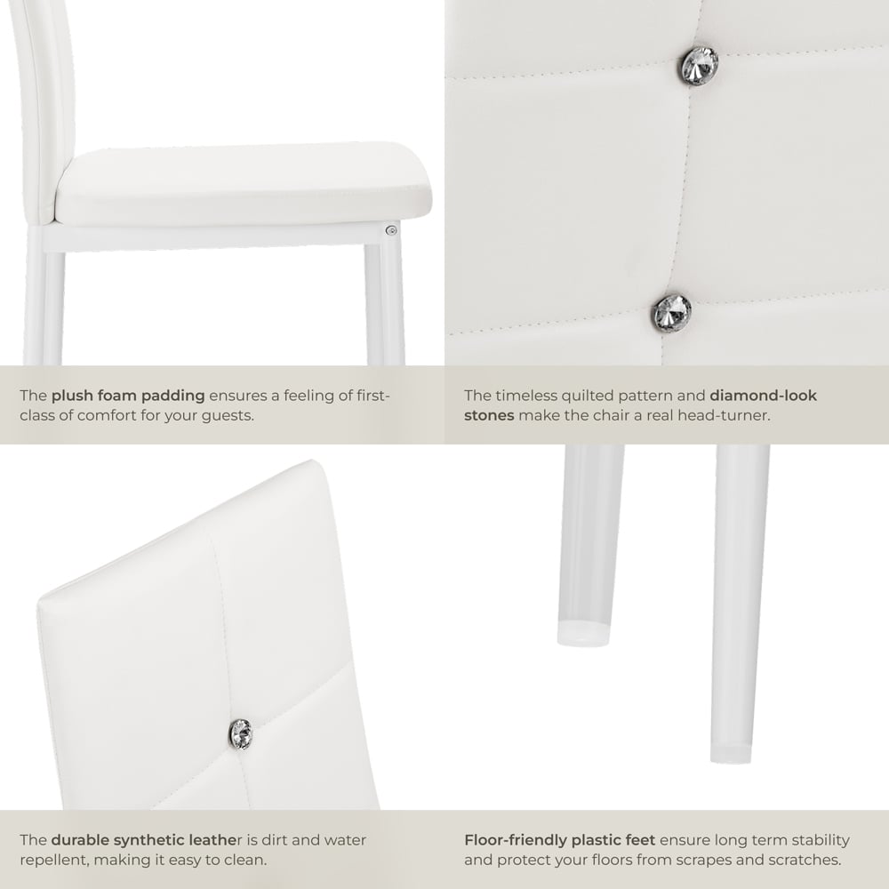tectake Set of 4 White Rhinestone Highlight Dining Chairs Image 6