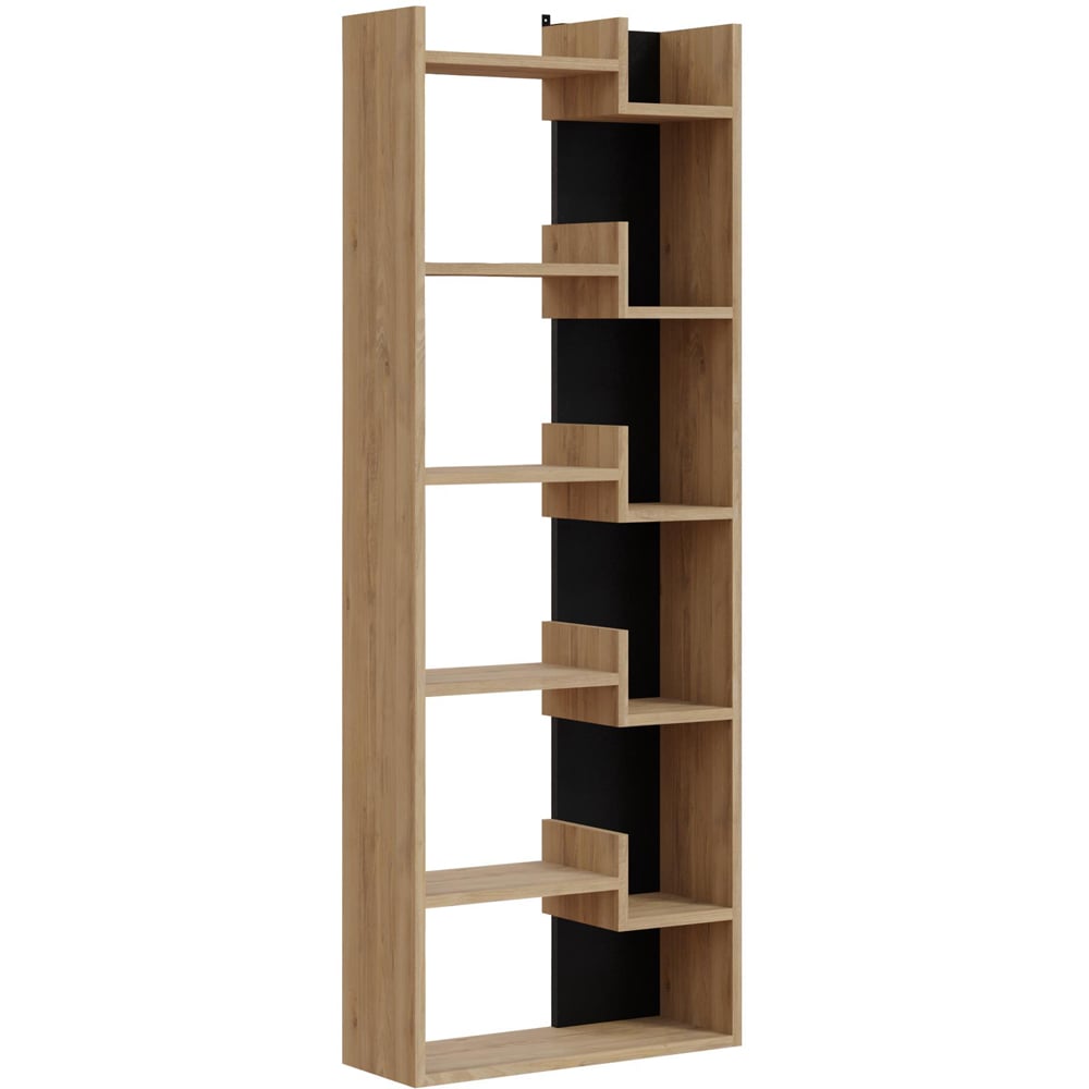Decortie Oppa 8 Tier Oak and Black Zigzag Shelf Bookcase Image 2