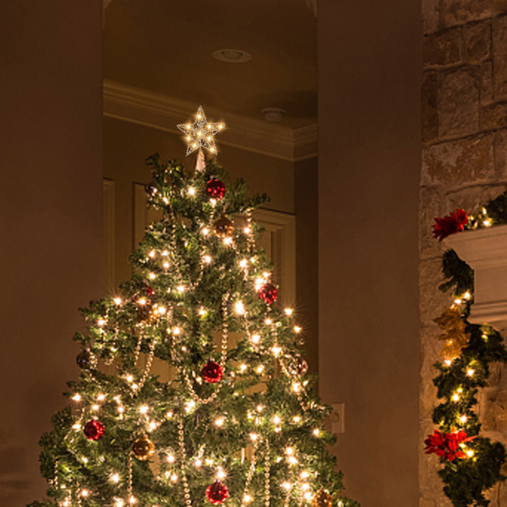 Living and Home Modern Metal Pre-Lit Star Christmas Tree Topper Image 8