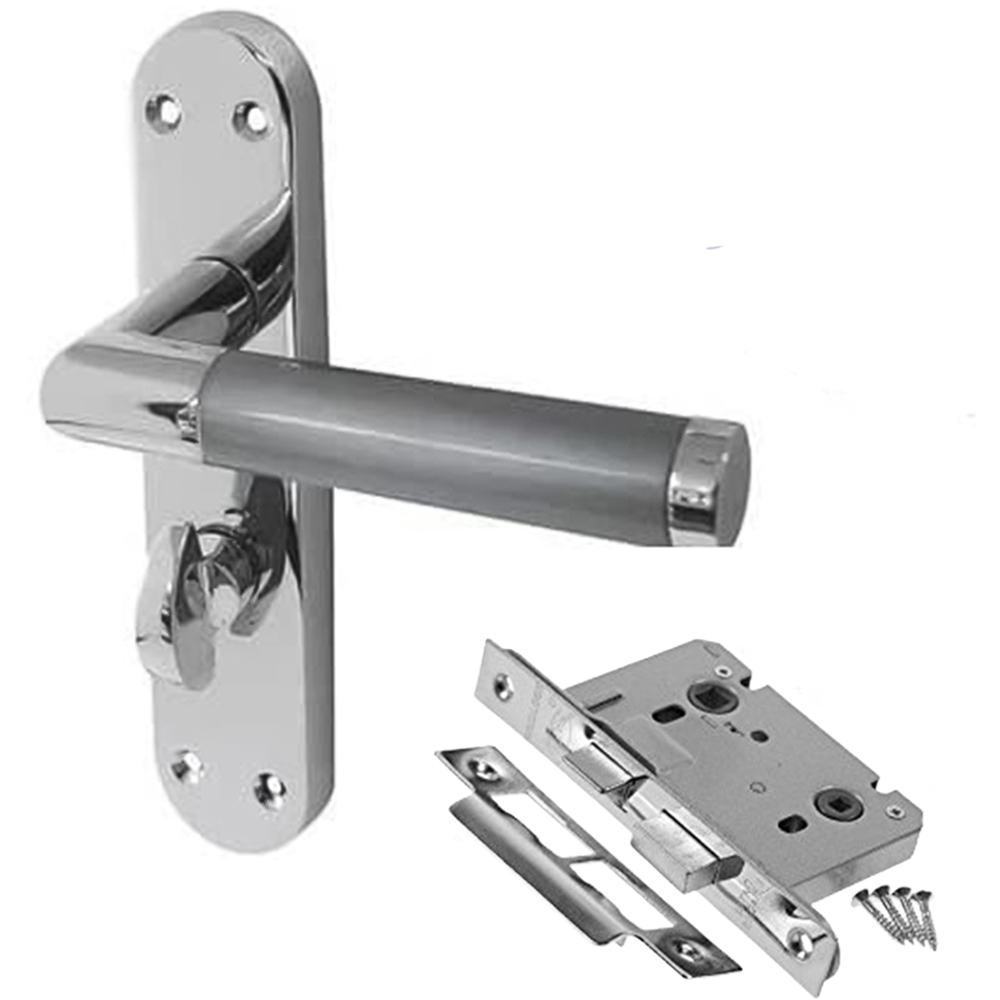 Golden Grace Duo Chrome Satin Finish Backplate Mitred Door Handle Set 182 x 45mm Image 2