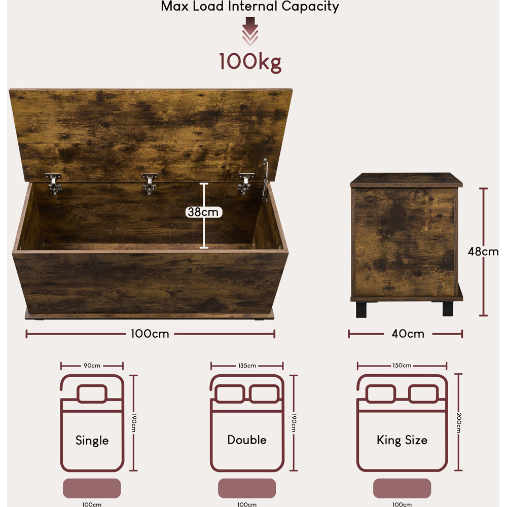 VIDA DESIGNS Leon Rustic Brown Storage Ottoman Bench Image 8