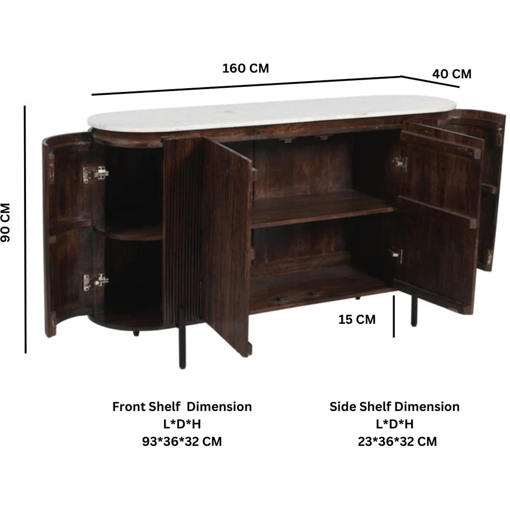Brooklyn Opal 4 Door Marble Top Mango Wood Sideboard Image 9