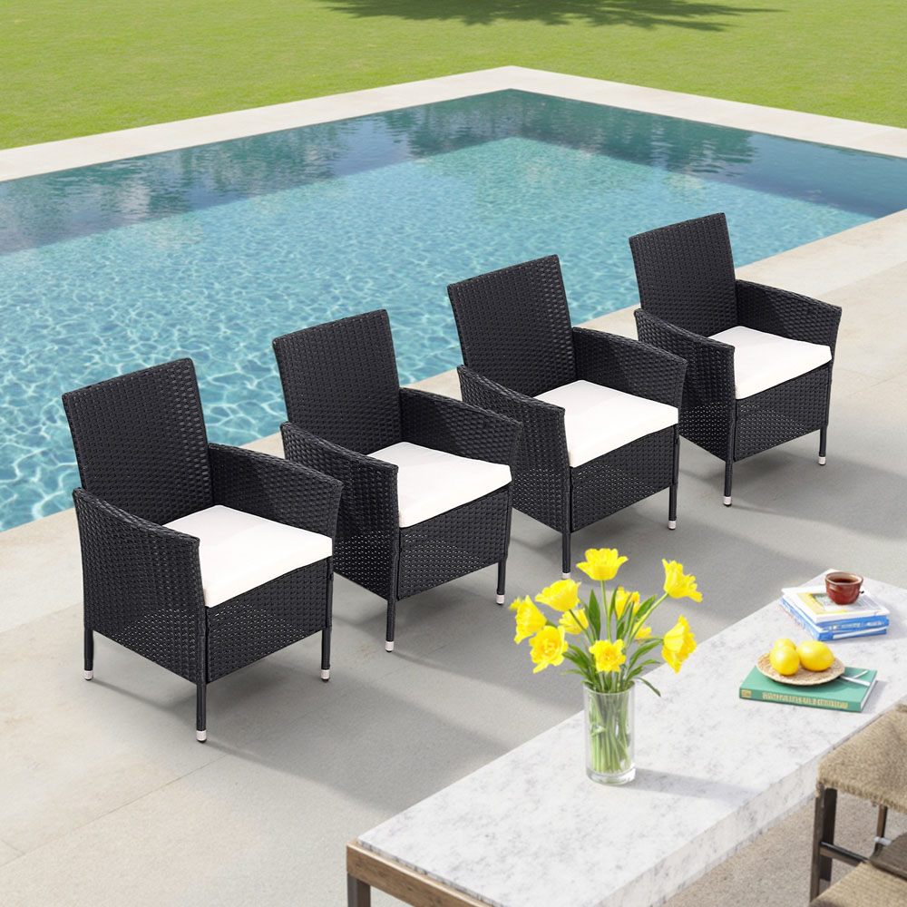 Living and Home Set of 4 Rattan Chair with Cushioned Seat Image 7