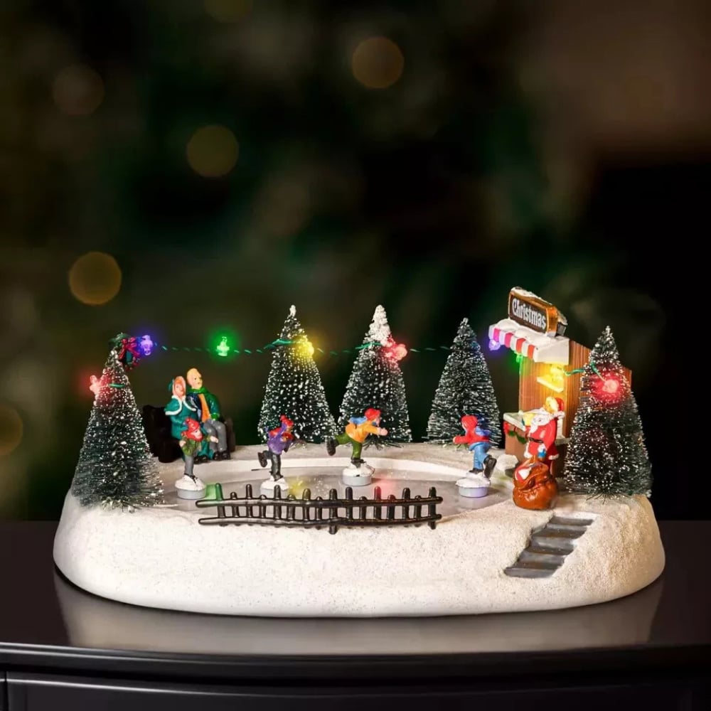Marco Paul LED Ice Skating Christmas Village Scene Decoration Image 6