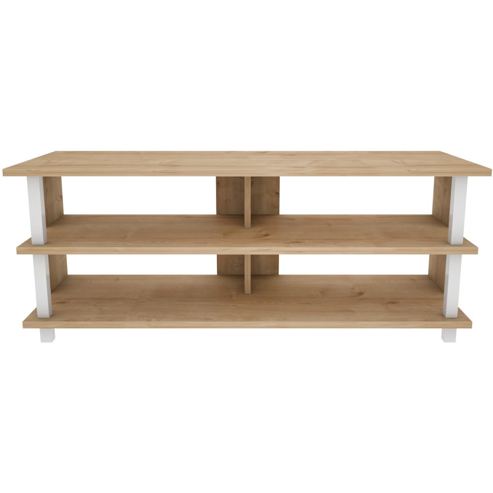 Decorotika Pueblo 4 Open Shelf White and Oak Wide TV Unit Image 2