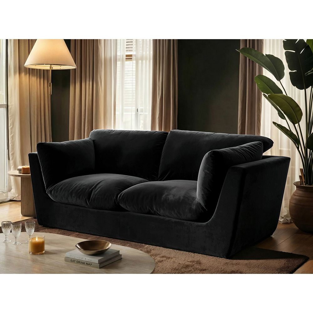 SOLACE+CO Orson 3 Seater Black Velvet Sofa Image 5