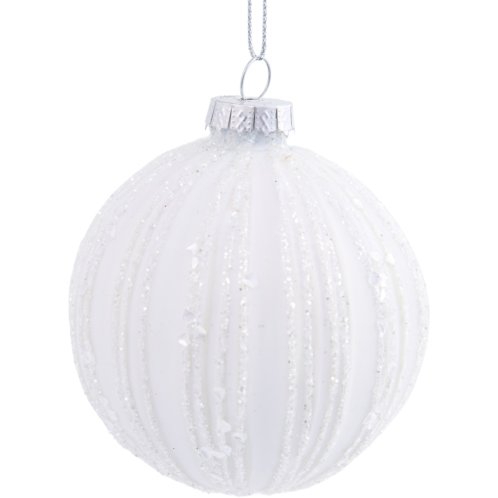 Alpine Lodge Matte White Frosted Glitter Bauble Image 3