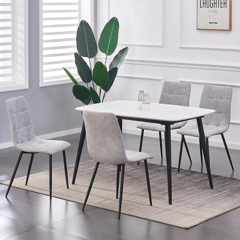 Henri Set of 4 Light Grey Faux Suede Leather Dining Chairs Image 6