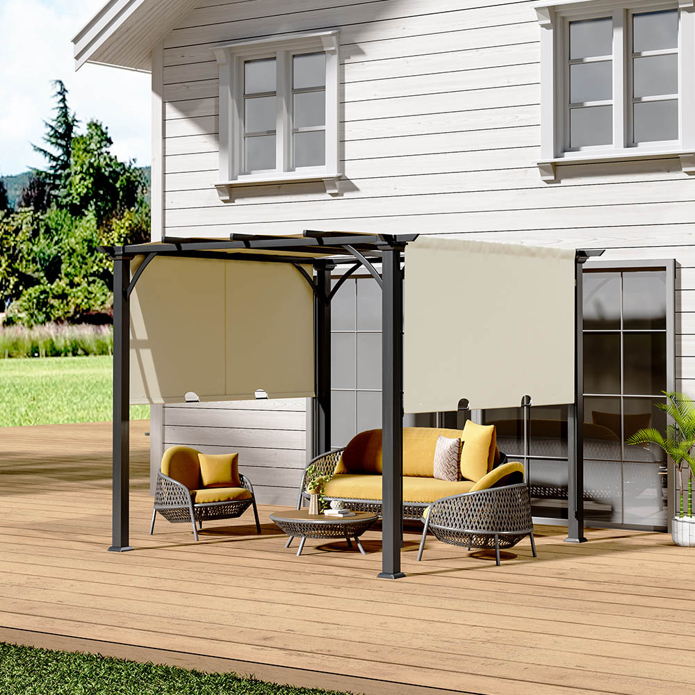 Living and Home 3 x 3m Beige Outdoor Patio Pergola with Canopy Image 5