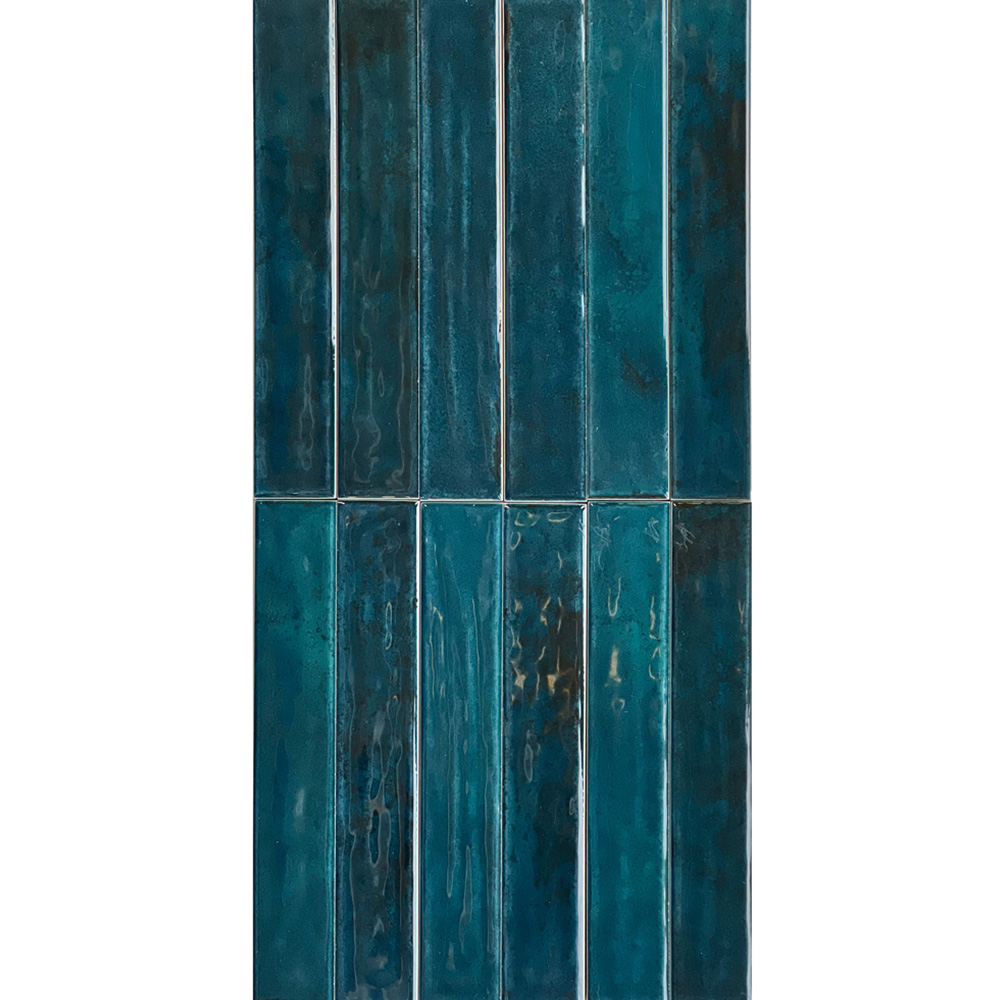 Top Ceramics Metro Blue Gloss Flat Bumpy Ceramic Wall Tile 50 x 300mm 0.5sqm Image 2