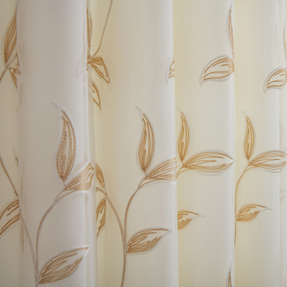 Alan Symonds Leaf Embroidered Gold Pencil Pleat Tulle Voile Curtains 147 x 137cm Image 3