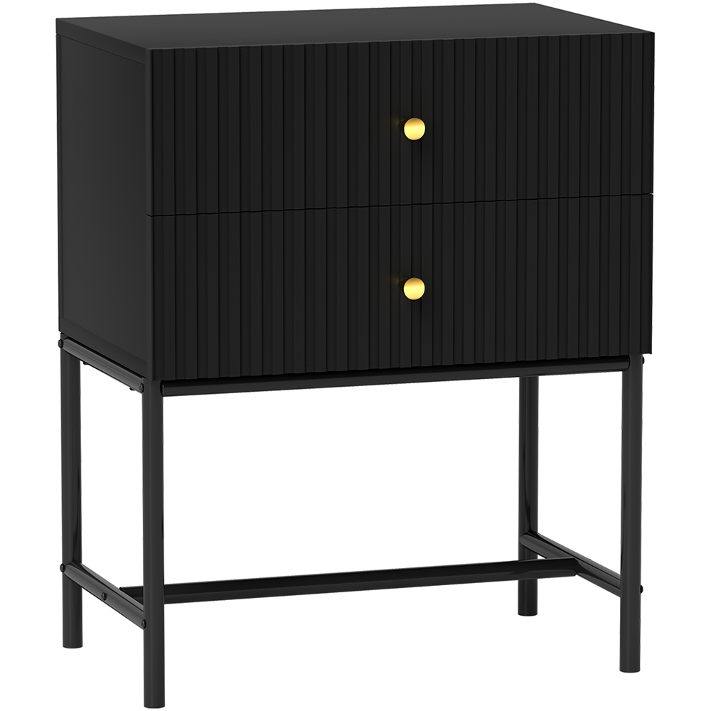 Portland 2 Drawer Black Modern Bedside Table Image 2