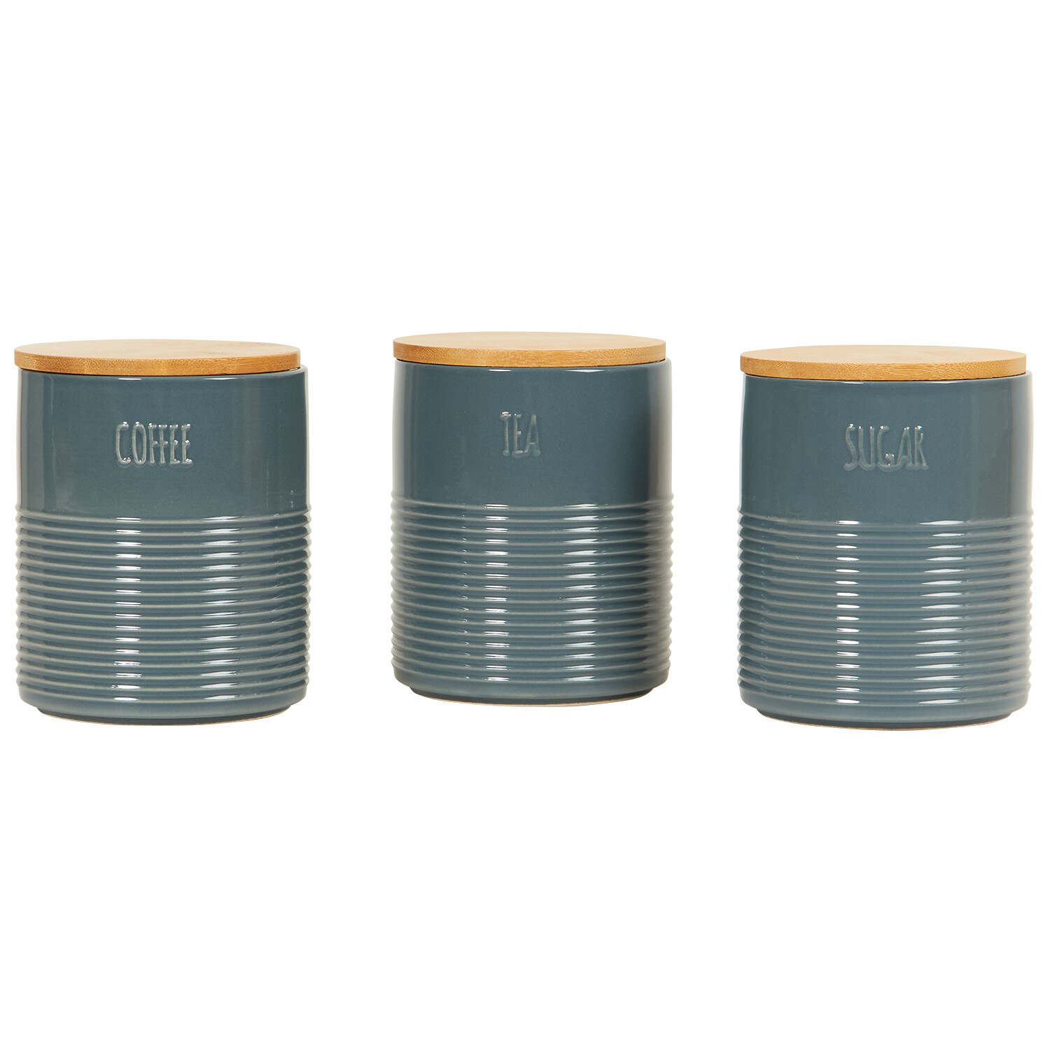 Set of 3 Embossed Ribbed Canister - Slate Blue Image 1