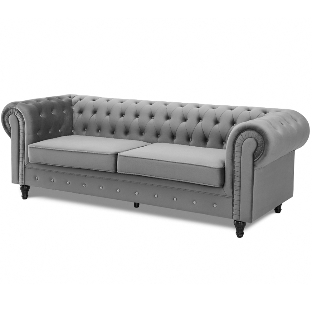Home Detail Chesterfield 3 Seater Pleat Grey Velvet Sofa Image 2