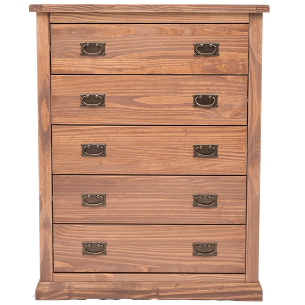 Cabinet Bits Tirolo 5 Drawer Brown Brass Drop Handle Chest of Drawers Image 2