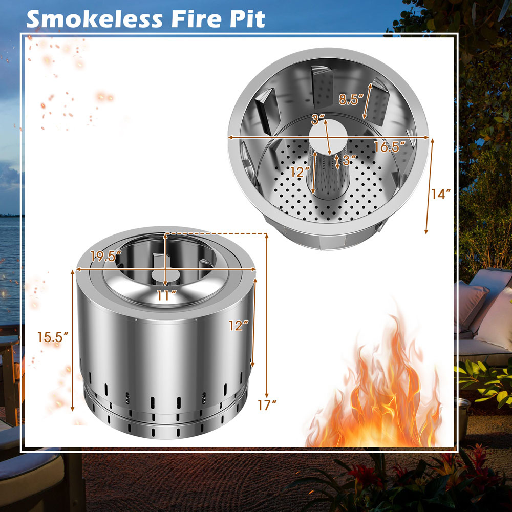 Costway Silver Stainless Steel Smokeless Fire Pit Image 5