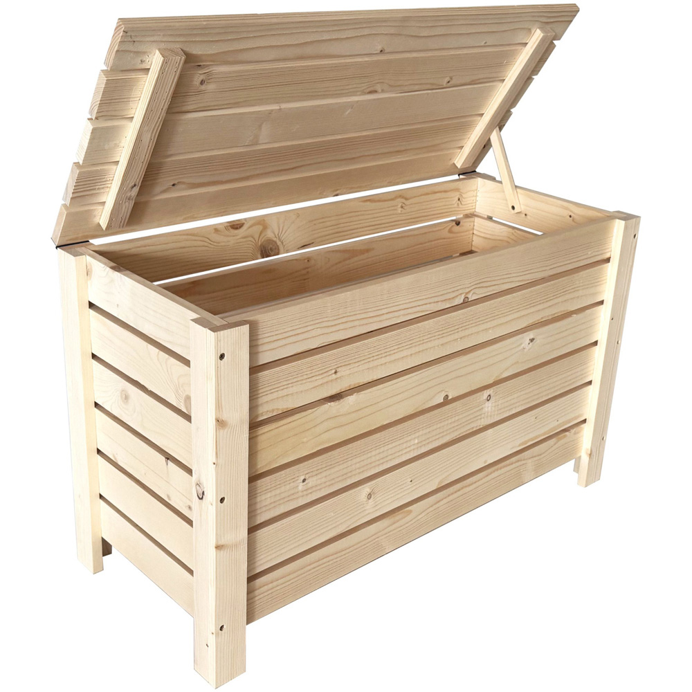 Core Products Natural Pre-Sanded Solid Pine Slatted Wide Storage Box with Lid Image 4