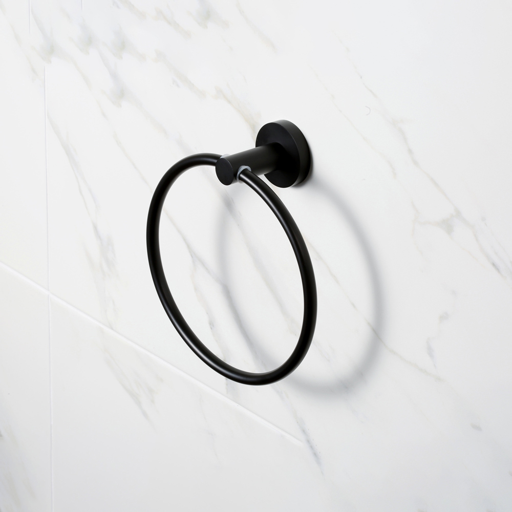 Bristan Solid Brass Matt Black Wall Mounted Round Towel Ring Image 2