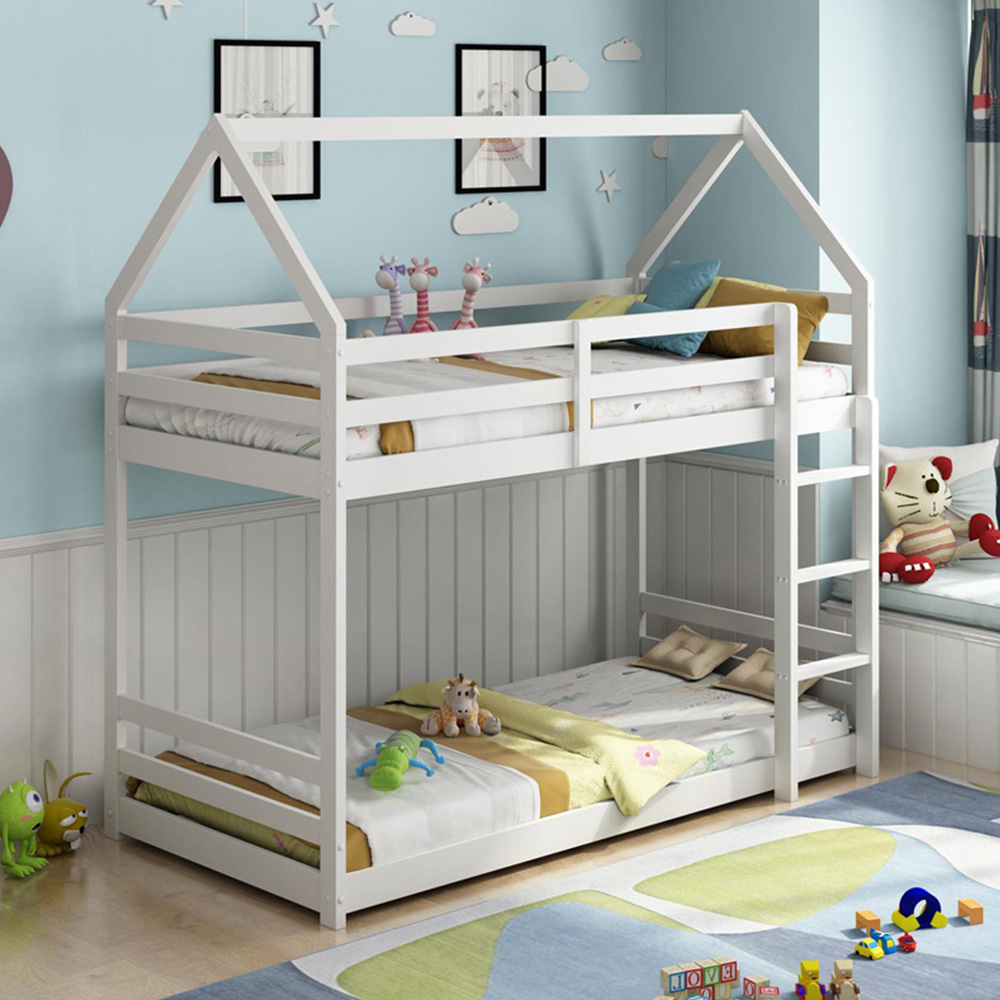 Portland White Wooden House Bunk Bed Image 4