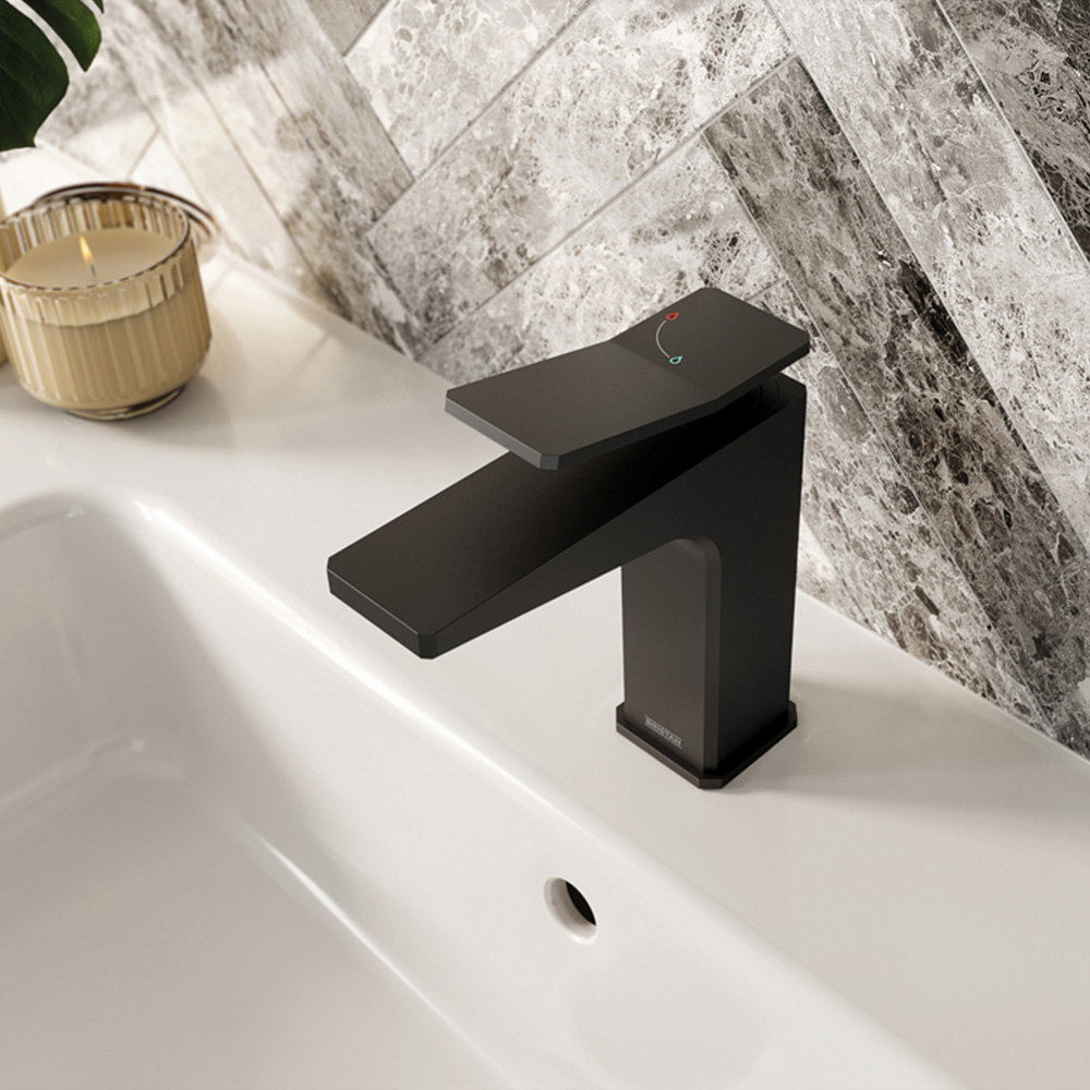 Bristan Tangram Matt Black Cool Start Basin Mixer with Clicker Waste Image 4