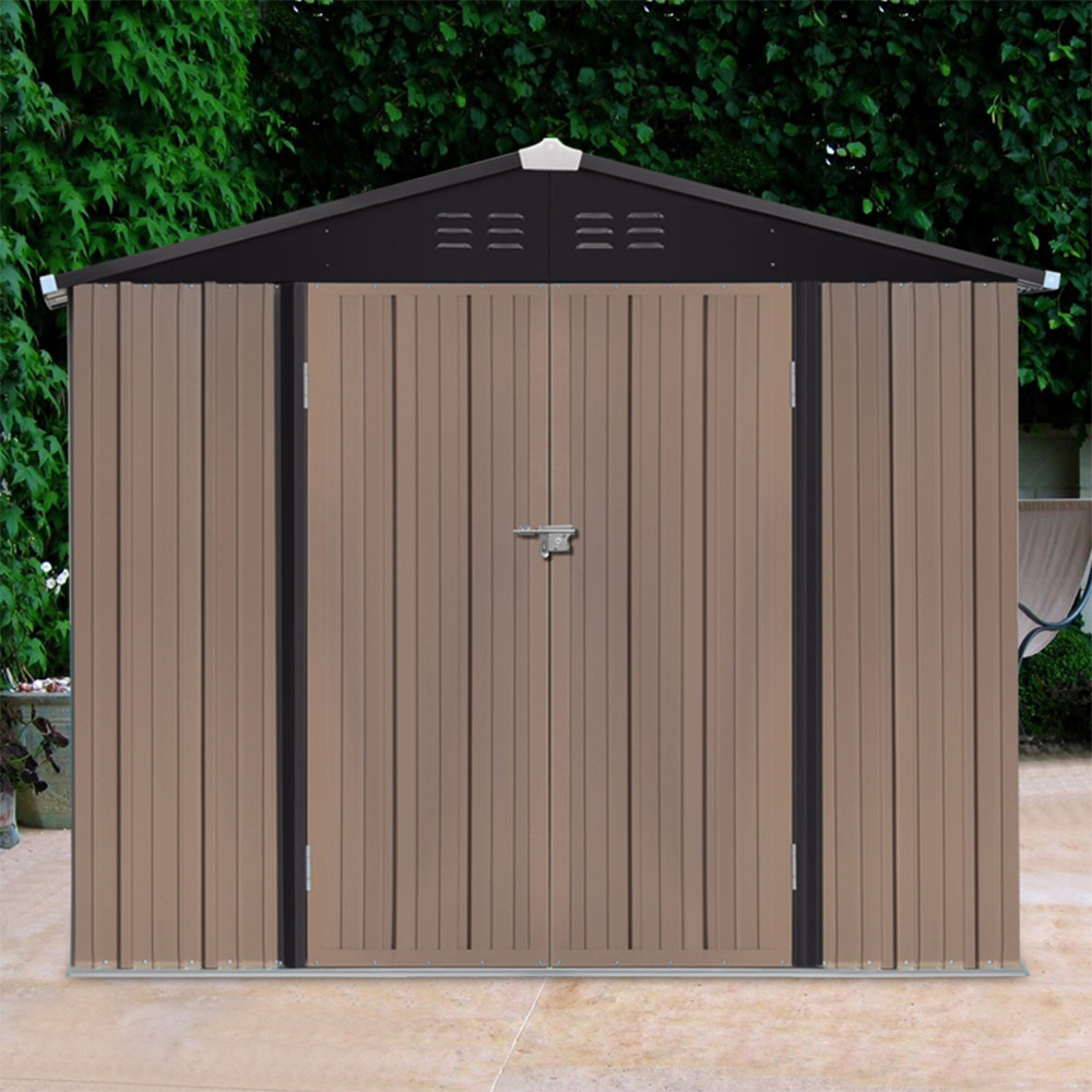 Living and Home 6 x 8ft Brown and Black Metal Apex Garden Storage Shed with Lockable Doors Image 2