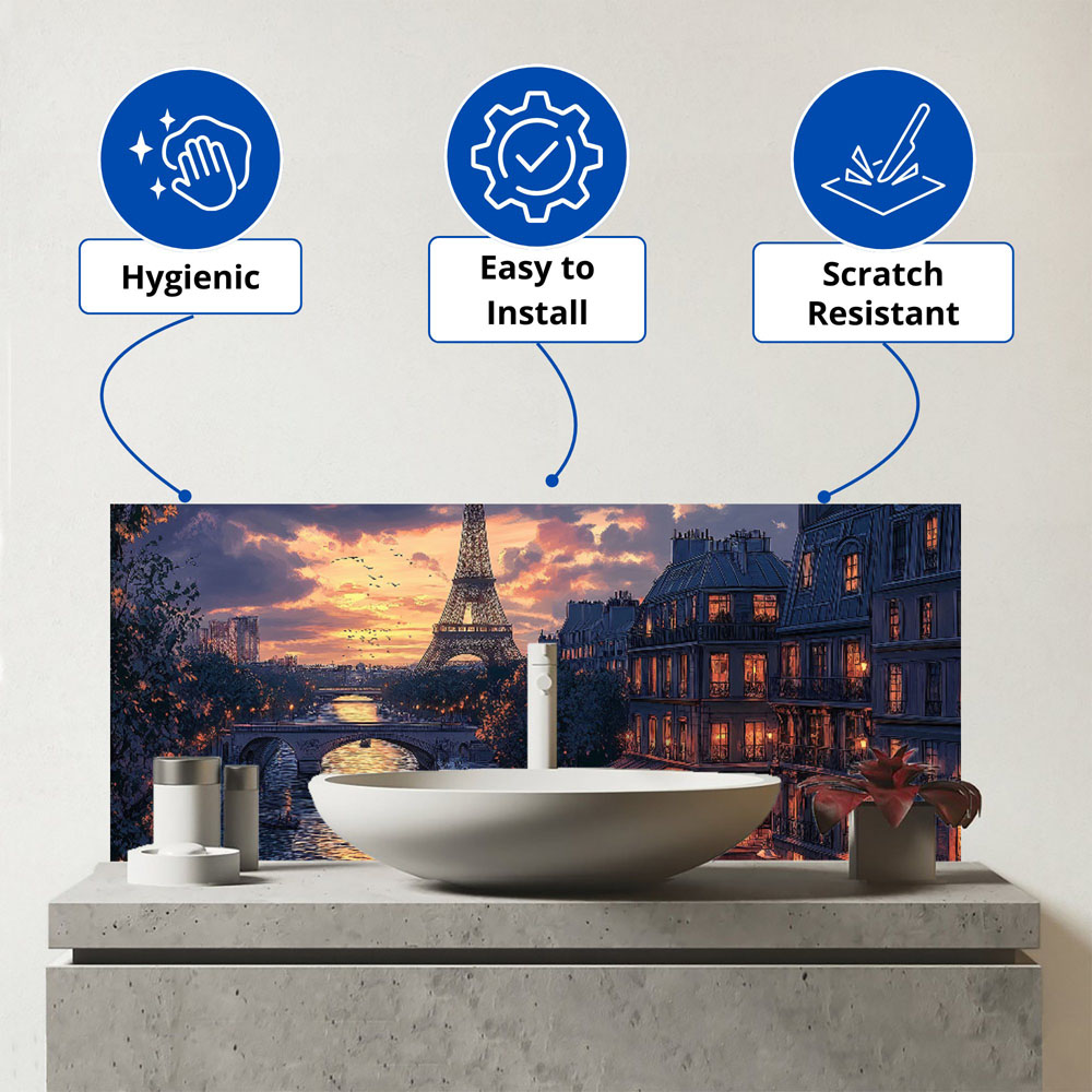 Warren Reed Designer Paris by Night Bathroom Splashback 25 x 60cm Image 3