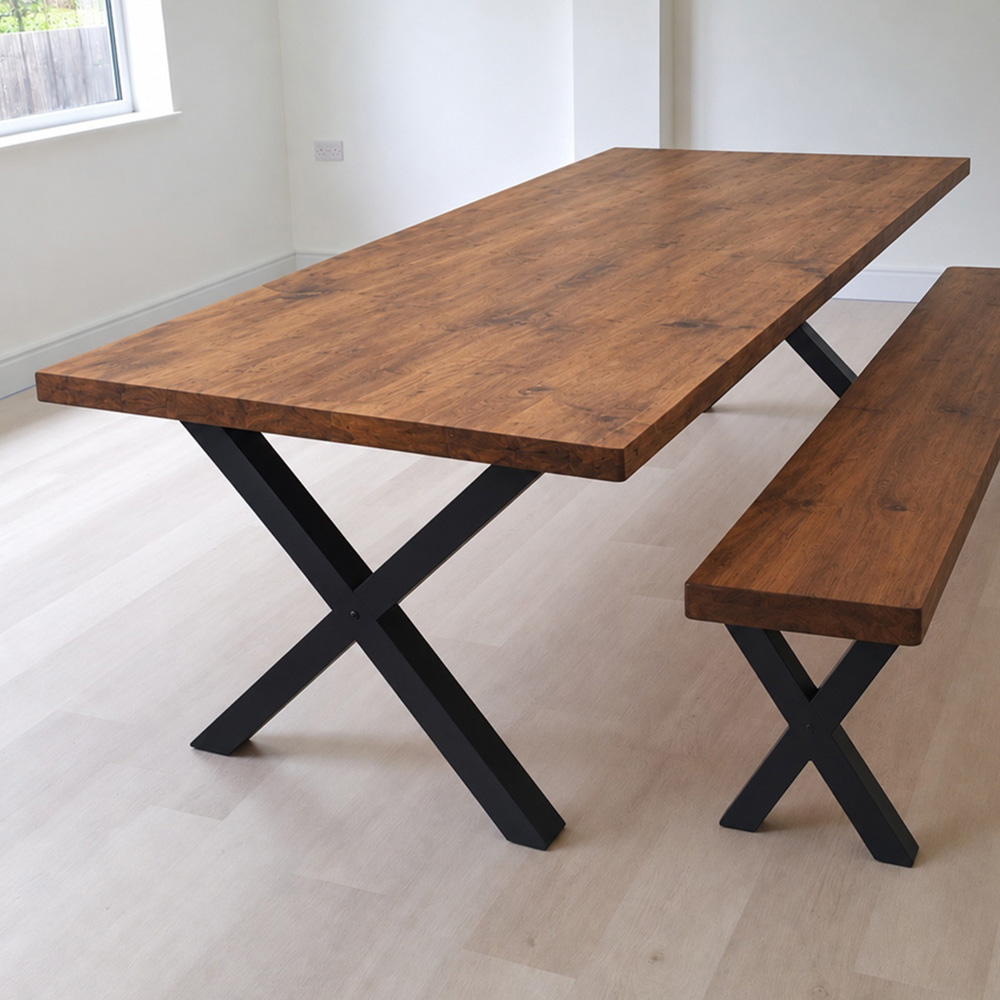 Homebase Walnut Brown 4 Seater Sleek and Slender Rustic Dining Table 90 x 120cm Image 1