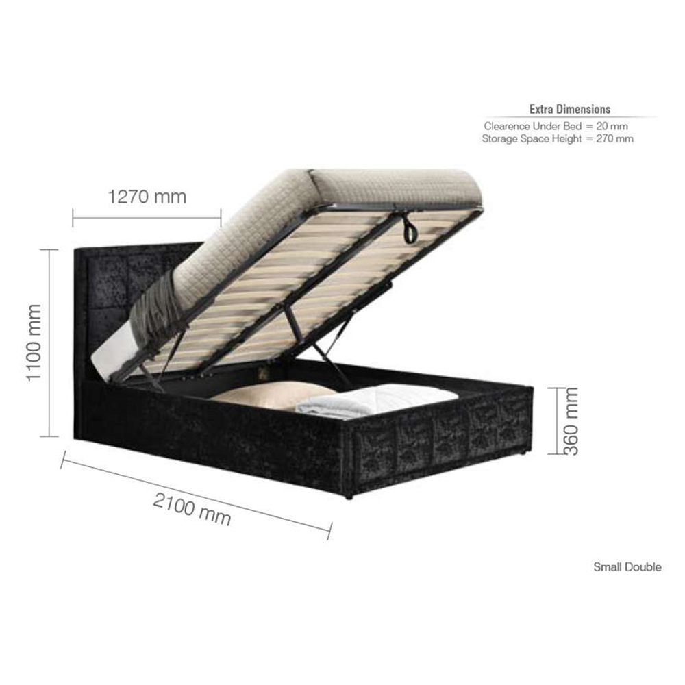 Hannover Small Double Black Crushed Velvet Ottoman Bed Frame Image 8