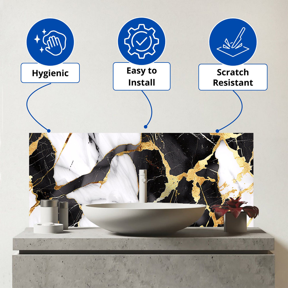 Warren Reed Designer Gold and Black Marble Effect Bathroom Splashback 25 x 60cm Image 3