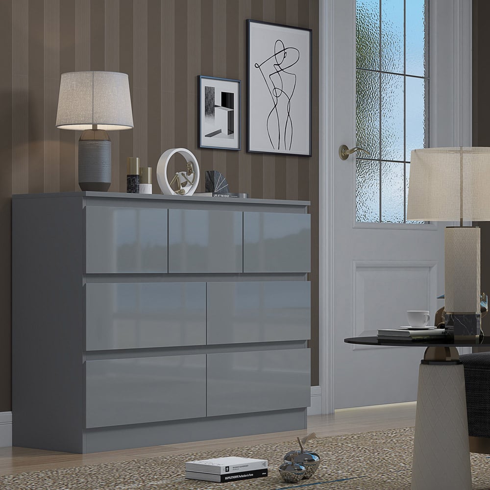 FWStyle Stora Merchant 7 Drawer Grey Gloss Chest Of Drawers Image 5