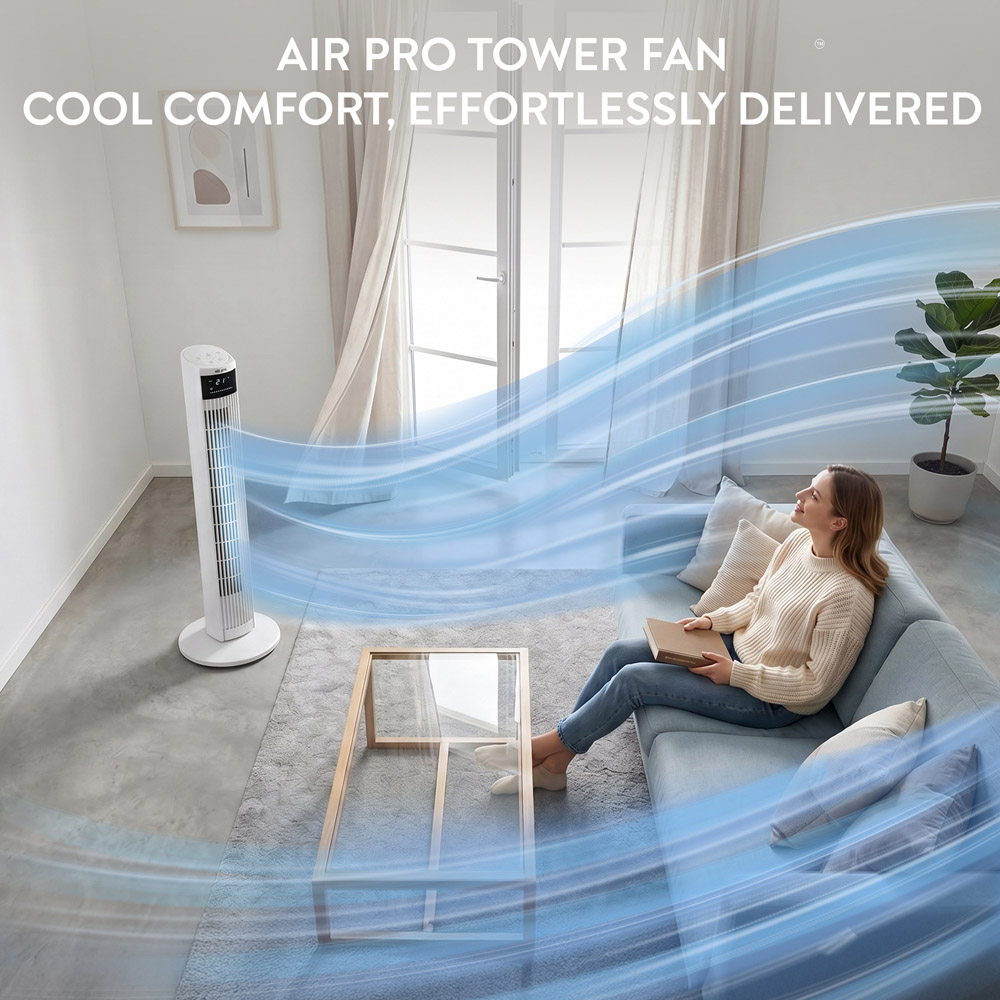 Air Pro White Oscillating Bladeless Tower Fan with Remote 36 inch Image 3