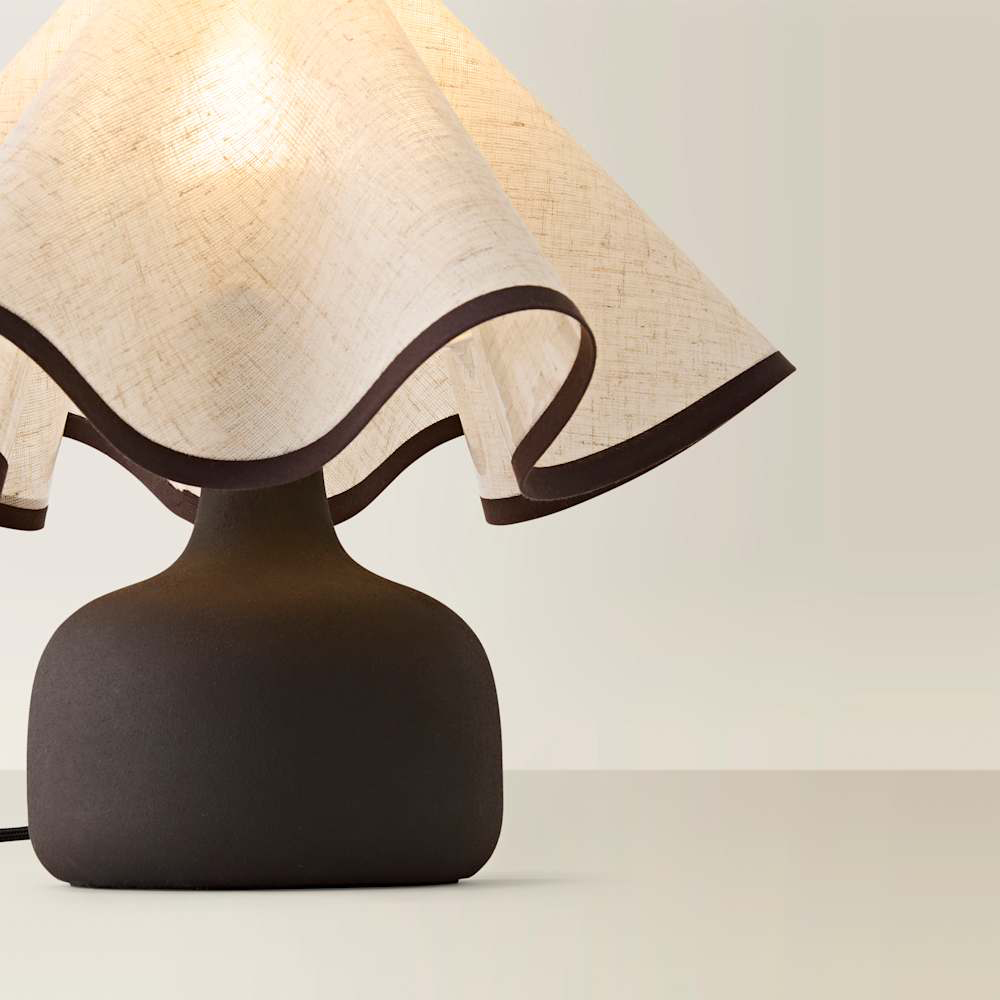 ValueLights Emilia Linen Wave Shade Chocolate Brown Ceramic Table Lamp with Bulb Image 6