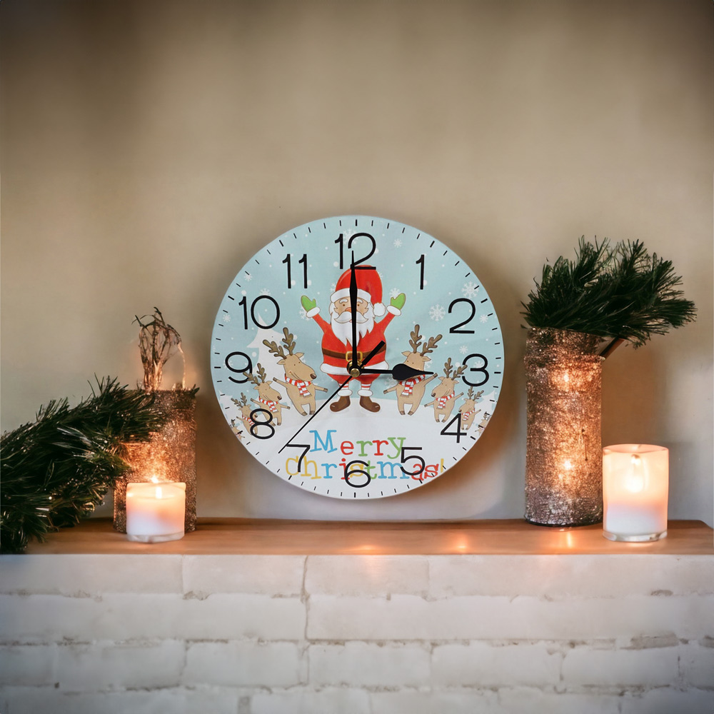 Xmas Haus Christmas Santa and Reindeer Round Wall Clock 23cm Image 3