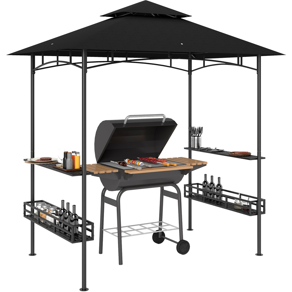 Outsunny 1.5 x 2.4m Dark Grey Grill Canopy Gazebo with 2 Side Shelves and Hook Image 2