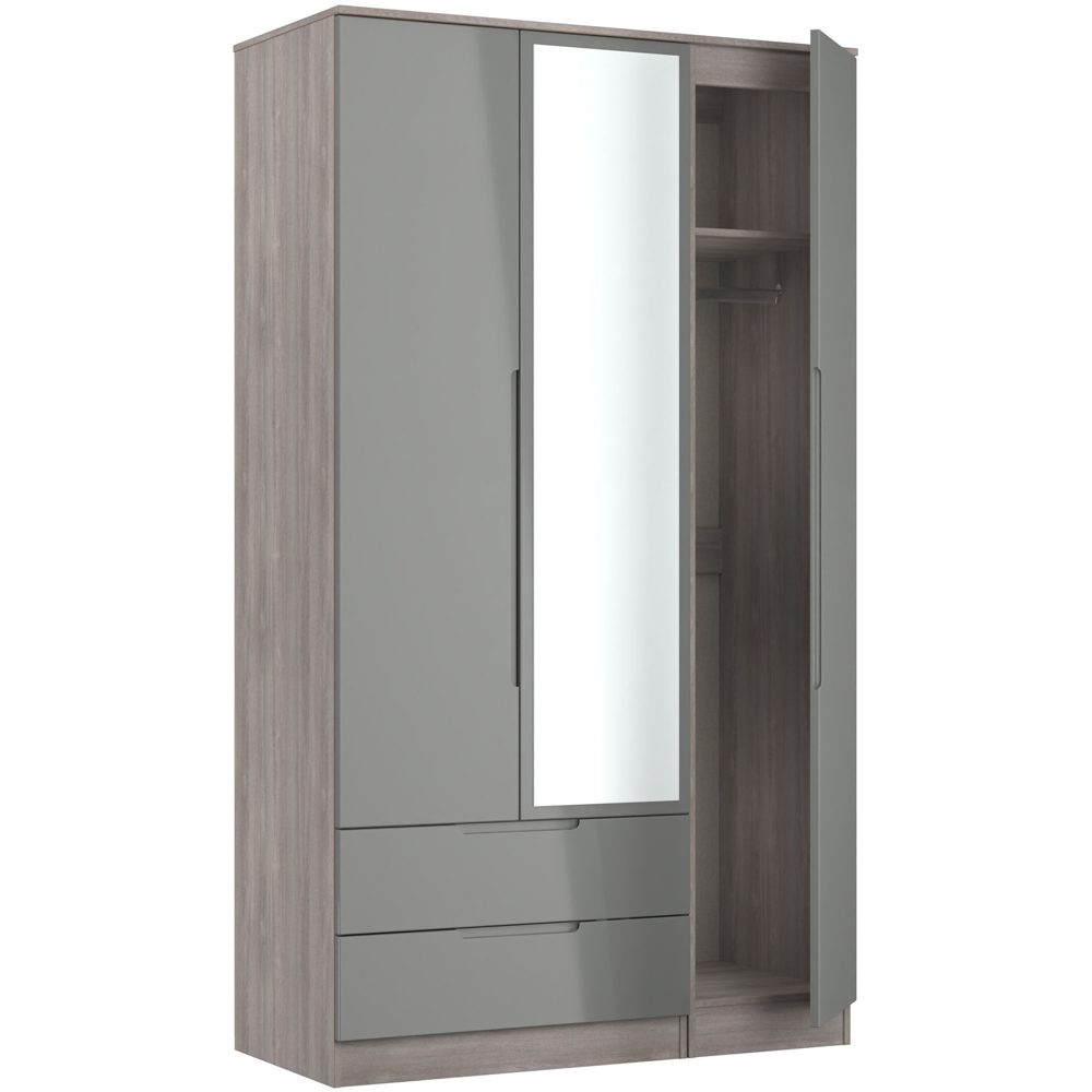 Crowndale Milan 3 Door 2 Drawer Grey Gloss and Grey Oak Tall Mirrored Wardrobe Ready Assembled Image 6