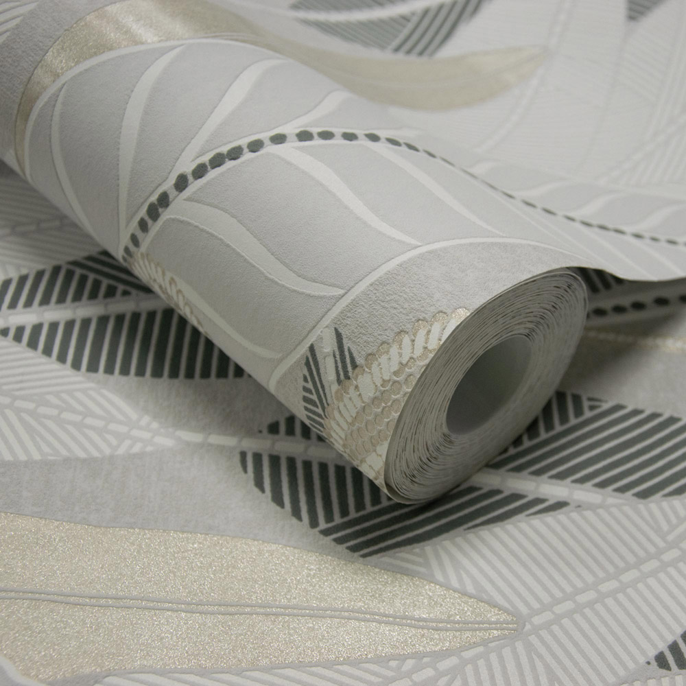 Grandeco Savannah Modern Foliage Blown Vinyl Grey Wallpaper Image 2