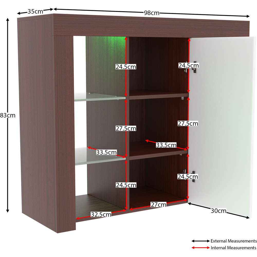 Vida Designs Azura Single Door Walnut and White LED Large Sideboard Image 9