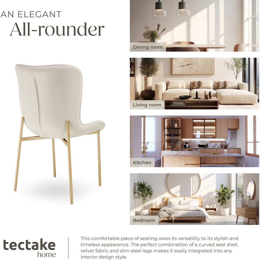 tectake Tessa Set of 4 Beige and Gold Velvet Padded Dining Chair Image 7