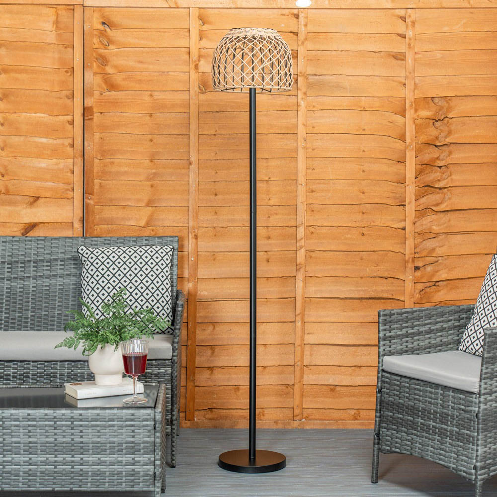 ValueLights Natural Rope Solar Powered Outdoor Garden Light Floor Lamp with Rattan Shade Image 4